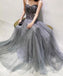 Spaghetti Straps Grey Beaded A-line Long Evening Prom Dresses, Evening Party Prom Dresses, 12207