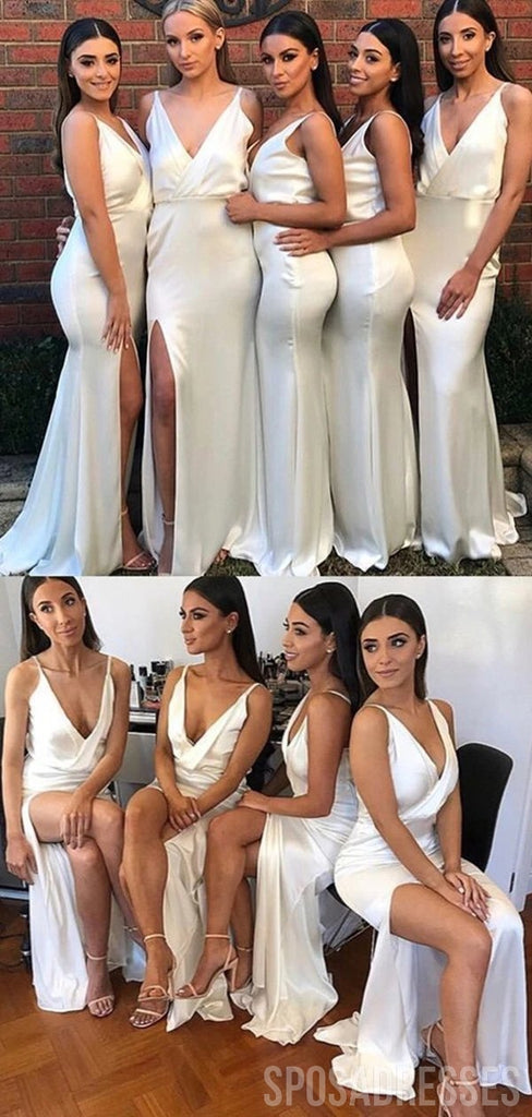 V Neck Side Slit Simple Bridesmaid Dresses, Cheap Bridesmaids Dresses, WG727