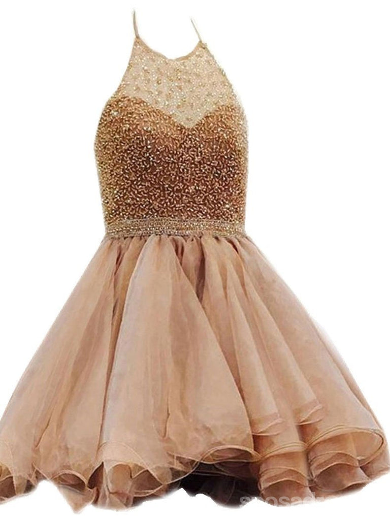 Halter Beaded Organza Short Cheap Homecoming Dresses 2018, CM419