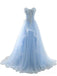 Light Blue Sweetheart See Through Lace Tulle A line Long Evening Prom Dresses, 17524