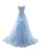 Light Blue Sweetheart See Through Lace Tulle A line Long Evening Prom Dresses, 17524
