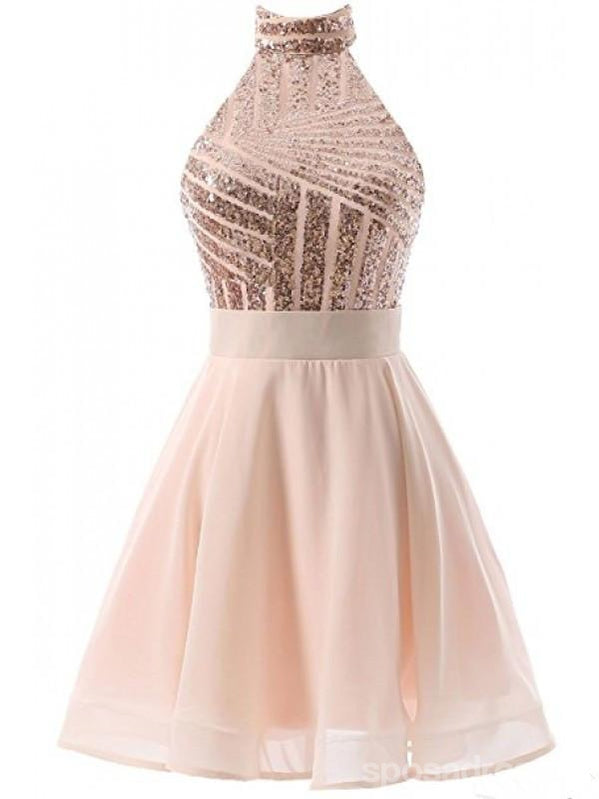 Halter Sparkly Sequin Short Homecoming Prom Dresses, Cheap Party Prom Sweet 16 Dresses, CM378