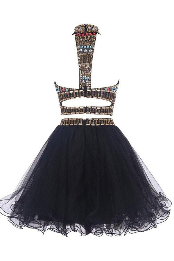 Sexy Two Pieces Backless Black homecoming prom dresses, Black Cocktail Dresses, CM0019