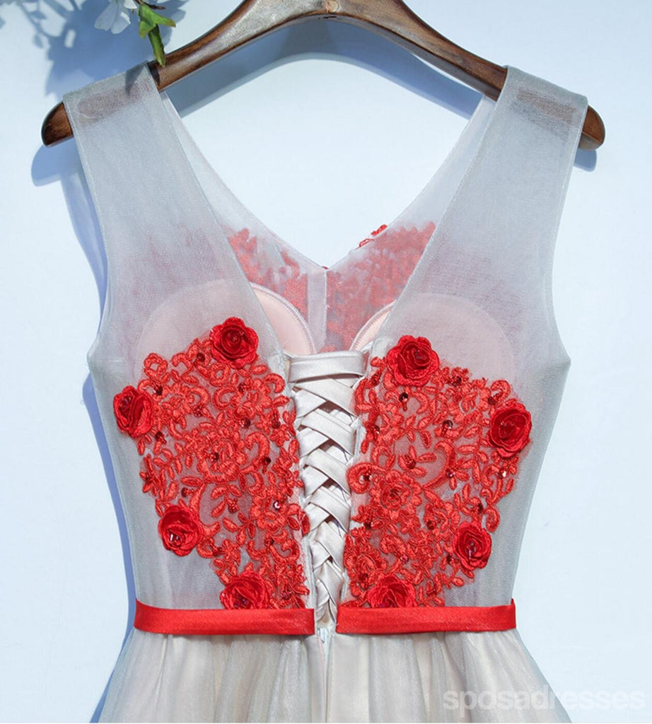 Two Straps V Neckline Red Lace Tulle Homecoming Prom Dresses, Affordable Corset Back Short Party Prom Dresses, Perfect Homecoming Dresses, CM243