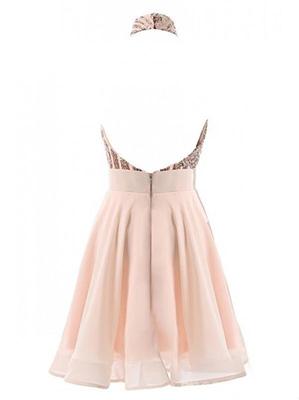 Halter Sparkly Sequin Short Homecoming Prom Dresses, Cheap Party Prom Sweet 16 Dresses, CM378