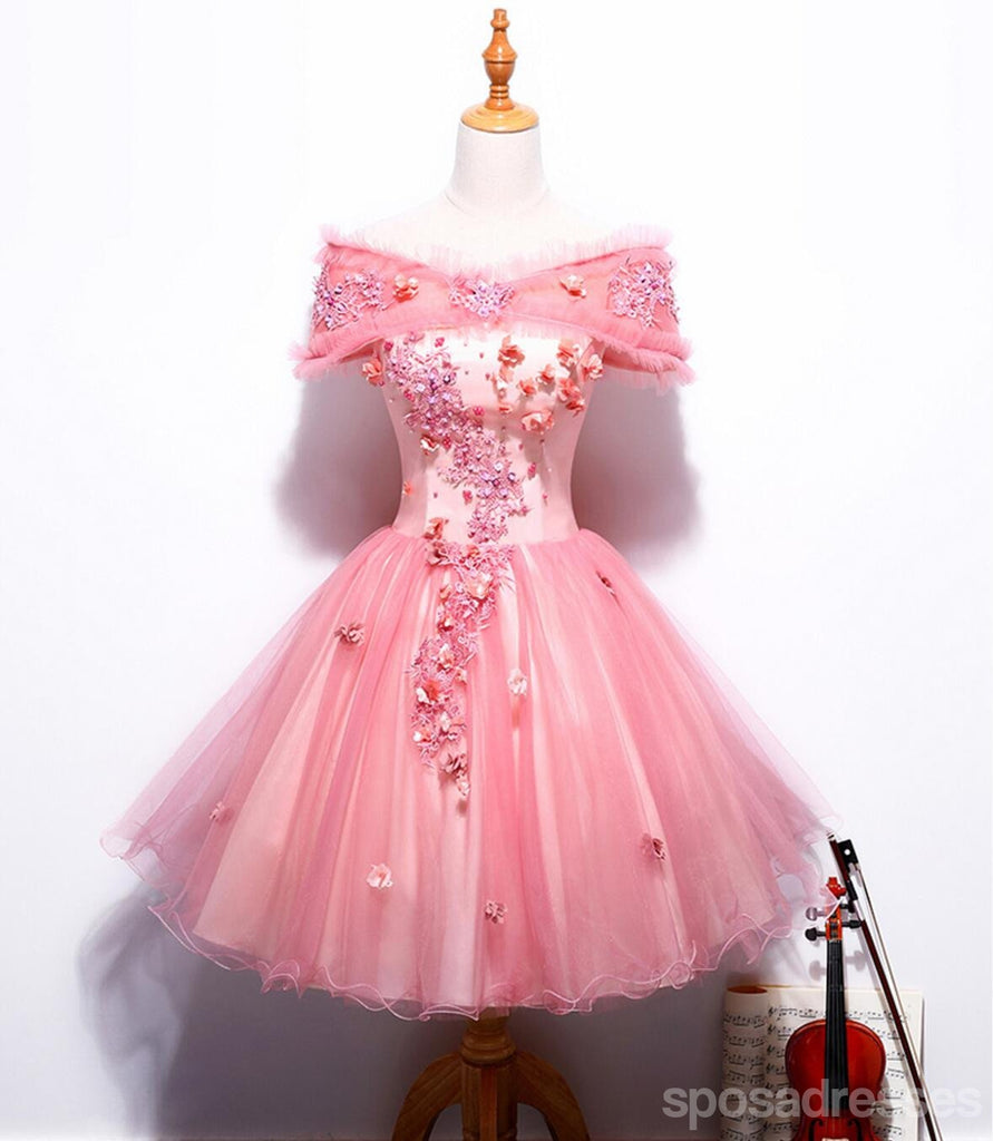 Off Shoulder Peach Lace Cute Homecoming Prom Dresses, Affordable Short Party Prom Dresses, Perfect Homecoming Dresses, CM323