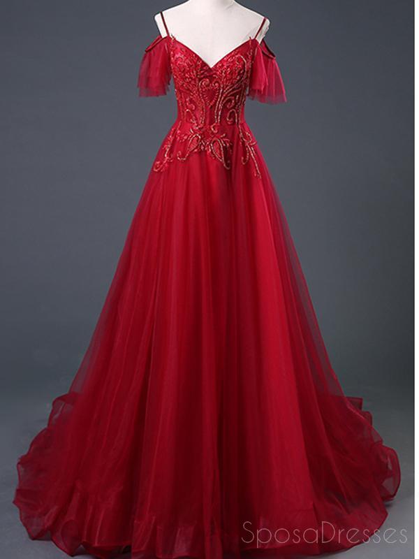 Spaghetti Straps Grey Blue Lace Beaded Cheap Long Evening Prom Dresses, Evening Party Prom Dresses, 18642