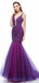 Sexy Backless Purple V Neck Mermaid Evening Prom Dresses, Evening Party Prom Dresses, 12107