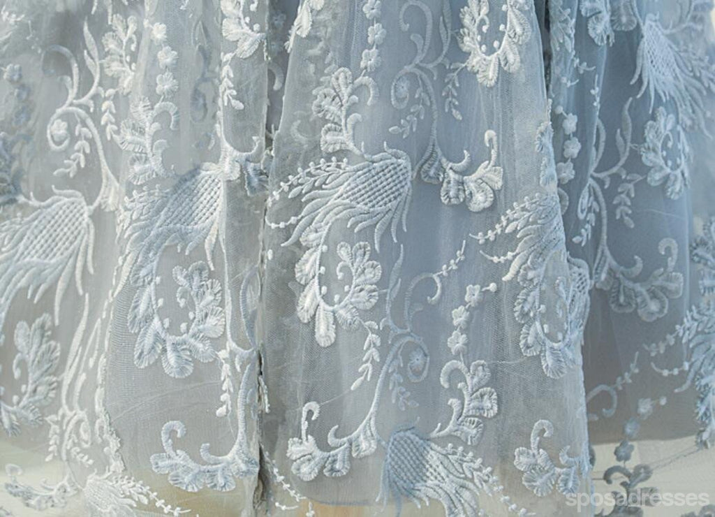 Long Sleeve Grey Lace Modest Homecoming Prom Dresses, Affordable Short Party Prom Dresses, Perfect Homecoming Dresses, CM296