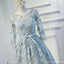 Long Sleeve Grey Lace Modest Homecoming Prom Dresses, Affordable Short Party Prom Dresses, Perfect Homecoming Dresses, CM296