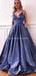 Navy Blue Spaghetti Straps A-line Long Evening Prom Dresses, Evening Party Prom Dresses, 12312
