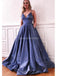 Navy Blue Spaghetti Straps A-line Long Evening Prom Dresses, Evening Party Prom Dresses, 12312