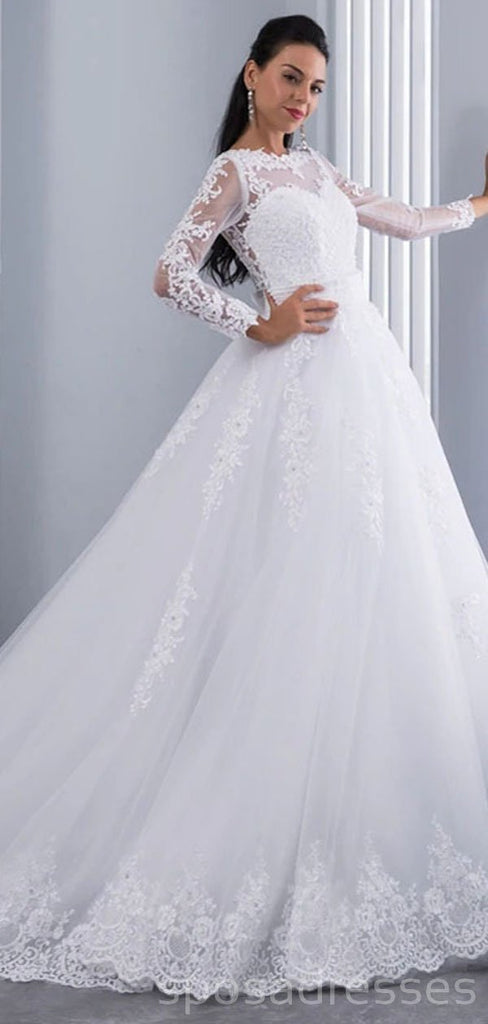 Long Sleeves Detachable Lace Cheap Wedding Dresses Online, Cheap Bridal Dresses, WD498