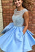 Open Back Blue Cap Sleeve Soop Short Cheap Homecoming Dresses Online, CM564