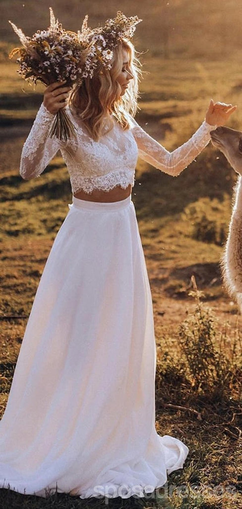 Long Sleeves Lace Bodice Two Pieces Wedding Dresses Online, Cheap Bridal Dresses, WD626