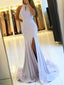 Sexy Side Slit Mermaid Halter Lilac Floor Length Custom Long Evening Prom Dresses, 17368