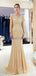 Long Sleeves  Open Back Mermaid Gold Beaded Evening Prom Dresses, Evening Party Prom Dresses, 12058