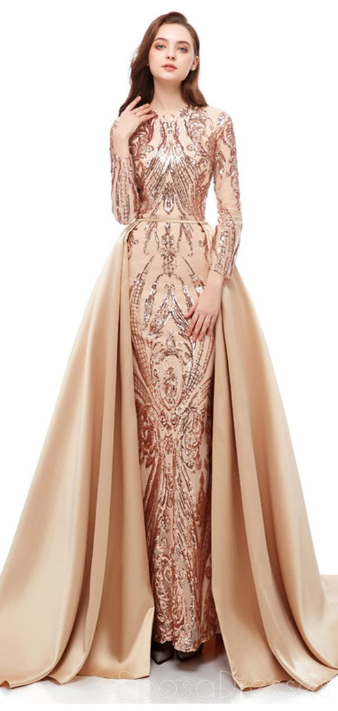 Long Sleeves Detachable Sparkly Sequin Evening Prom Dresses, Evening Party Prom Dresses, 12106