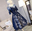 Short Sleeve Navy Lace Open Back Homecoming Prom Dresses, Affordable Short Party Prom Dresses, Perfect Homecoming Dresses, CM298
