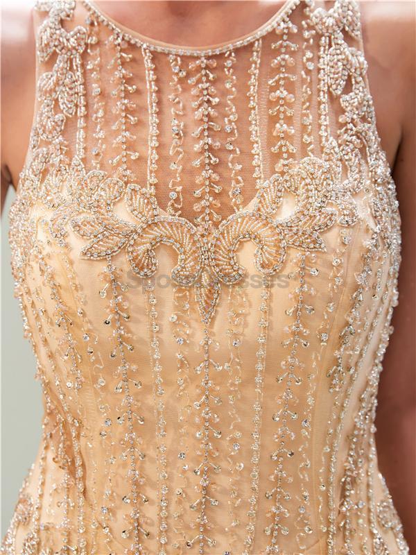 Scoop Heavily Beaded Rhinestone Beaded Mermaid Evening Prom Dresses, Evening Party Prom Dresses, 12043
