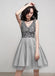 V Neck Grey Sequin Beaded Cheap Homecoming Dresses Online, Cheap Short Prom Dresses, CM763