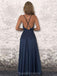 Simple Navy Spaghetti Straps Cheap Long Evening Prom Dresses, Evening Party Prom Dresses, 12348