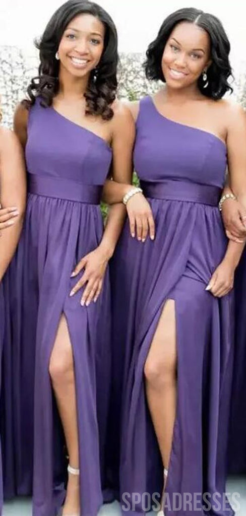 One Shoulder Purple Long Cheap Bridesmaid Dresses Online, WG788
