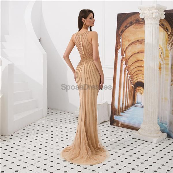 Gold Jewel Heavily Beaded Mermaid Evening Prom Dresses, Evening Party Prom Dresses, 12078