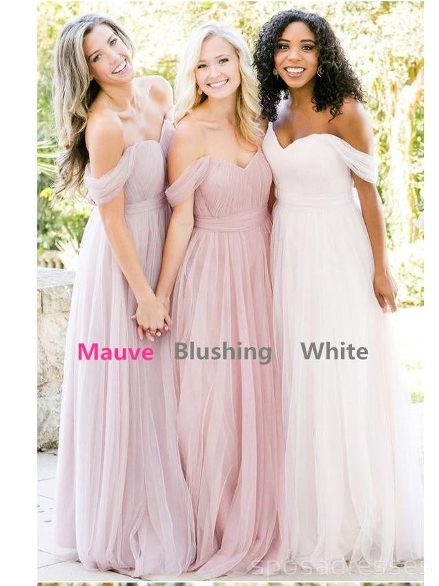 Off Shoulder Tulle A-line Custom Long Bridesmaid Dresses, WG234