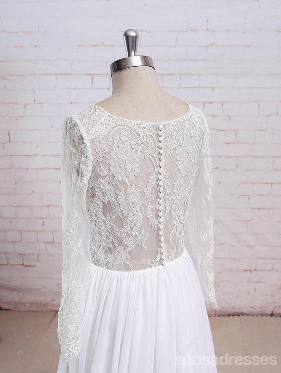 Long Sleeves Lace See Through Cheap Beach Wedding Dresses Online, WD380
