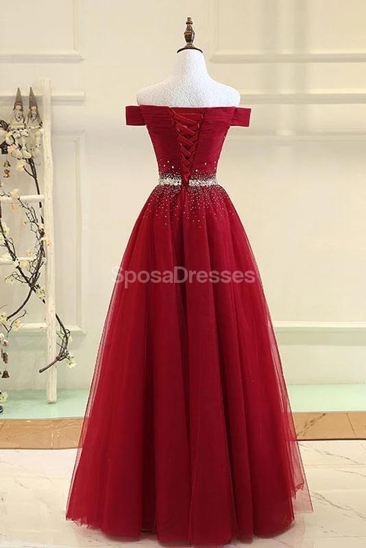 Off Shoulder Rhinestone Beaded Red Long Evening Prom Dresses, Evening Party Prom Dresses, 12317