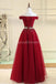 Off Shoulder Rhinestone Beaded Red Long Evening Prom Dresses, Evening Party Prom Dresses, 12317