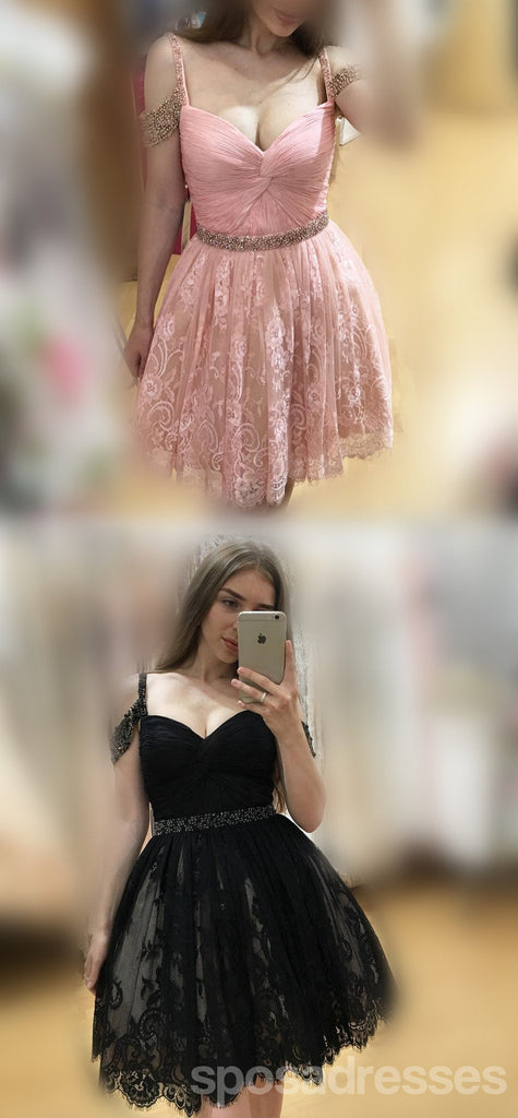 Off Shoulder Cute Short Lace Dark Red Homecoming Dresses 2018, CM476