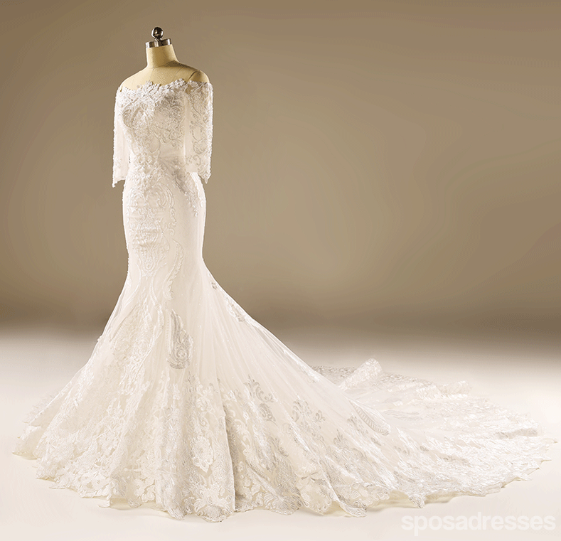 Long Sleeve Mermaid Lace Beaded Wedding Dresses, Custom Made Wedding Dresses, Affordable Wedding Bridal Gowns, WD228