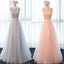 Gray Lace Beaded Soft Tulle Long Bridesmaid Dresses, BD018