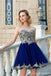Sweetheart Gold Lace Beaded Blue Short Cheap Homecoming Dresses Online, CM569