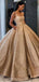 Square Neck Sequin Tulle Ball Gown Gold Evening Prom Dresses, Evening Party Prom Dresses, 12158