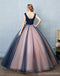 Blue A-line V-neck Cheap Long Prom Dresses Online, Evening Party Dresses,12687