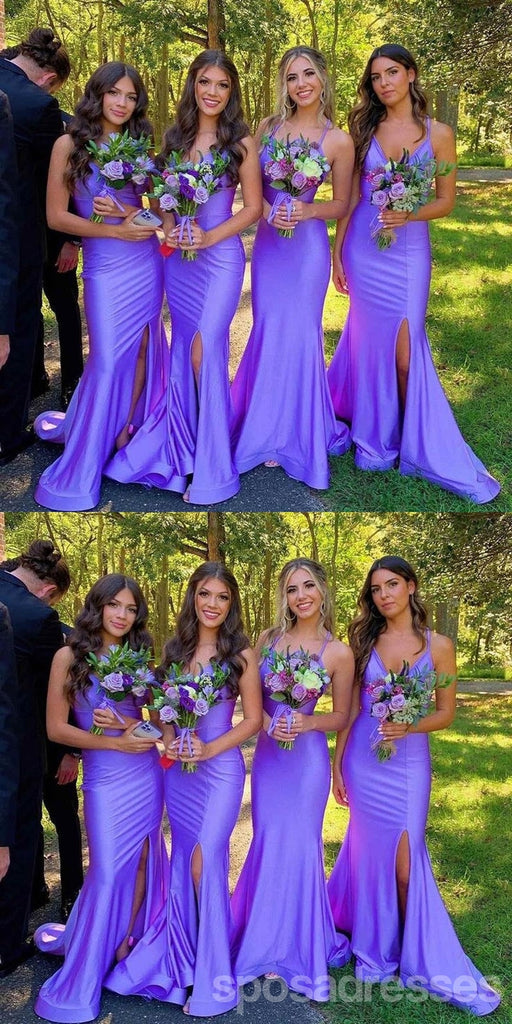Sexy Mermaid Spaghetti Straps Side Slit Maxi Long Bridesmaid Dresses,WG1678
