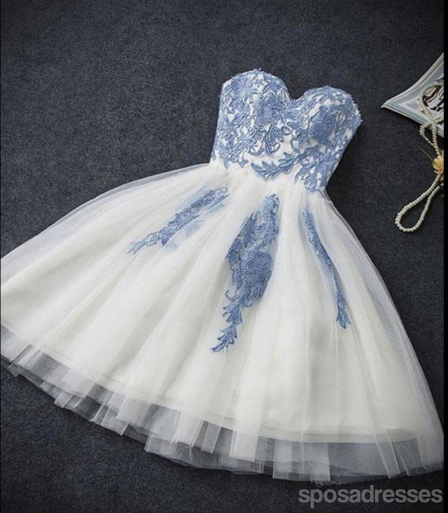Sweetheart Neckline Blue Lace Homecoming Prom Dresses, Cheap Sweet 16 Dresses,  CM353