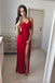 Custom Simple Sexy Red Side Slit Long Evening Prom Dresses, 17690