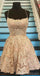 Gold Lace Cross Back Short Homecoming Dresses Online, Cheap Short Prom Dresses, CM840