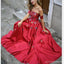Red Embroidery A line Strapless Long Custom Evening Prom Dresses, 17441