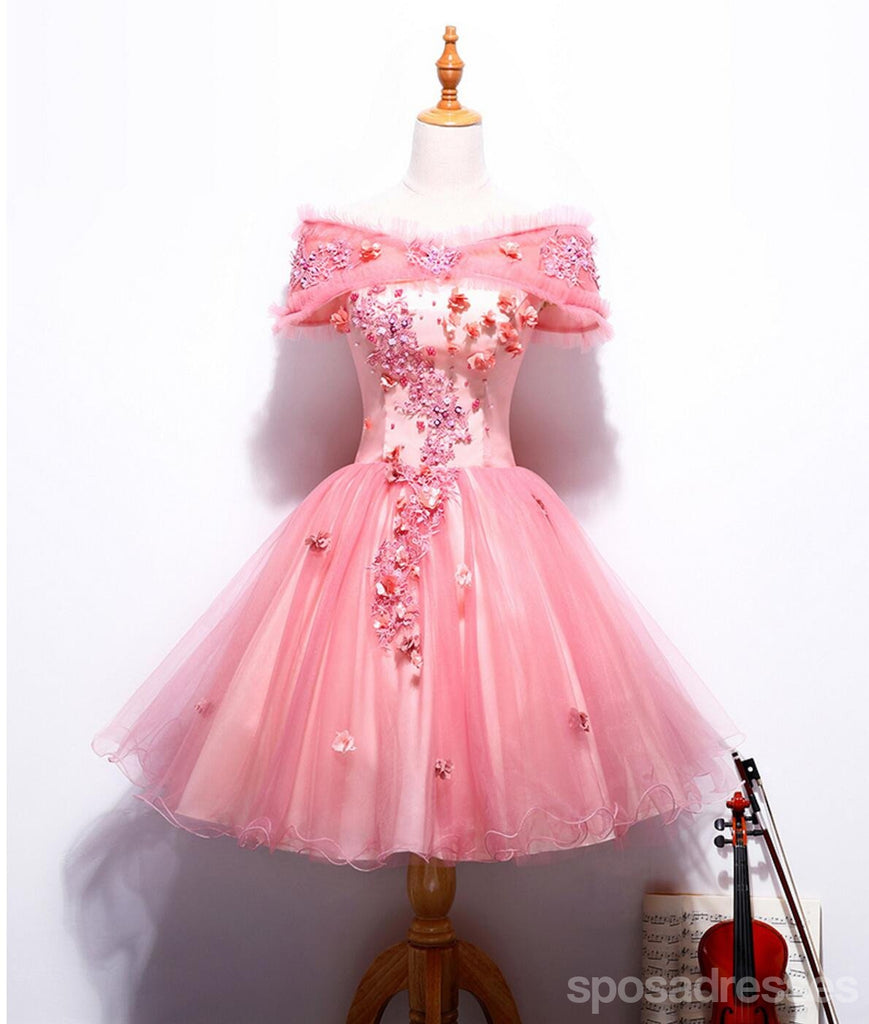 Off Shoulder Peach Lace Cute Homecoming Prom Dresses, Affordable Short Party Prom Dresses, Perfect Homecoming Dresses, CM323