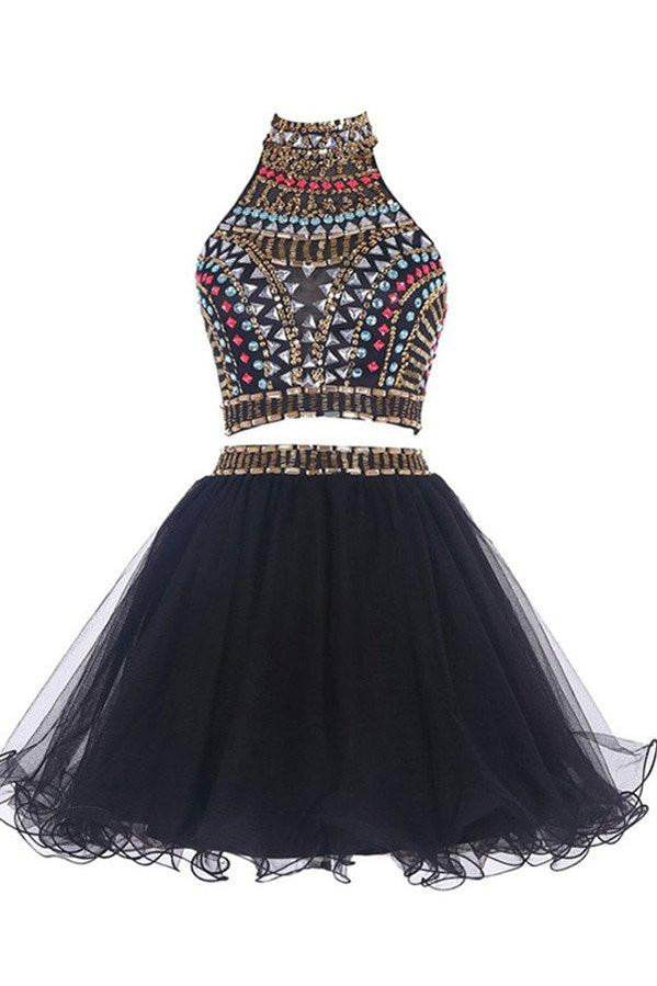 Sexy Two Pieces Backless Black homecoming prom dresses, Black Cocktail Dresses, CM0019