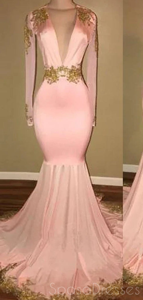 Sexy Long Sleeves Mermaid Cheap Long Prom Dresses, Sweet 16 Prom Dresses, 12354