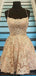 Gold Lace Cross Back Short Homecoming Dresses Online, Cheap Short Prom Dresses, CM840