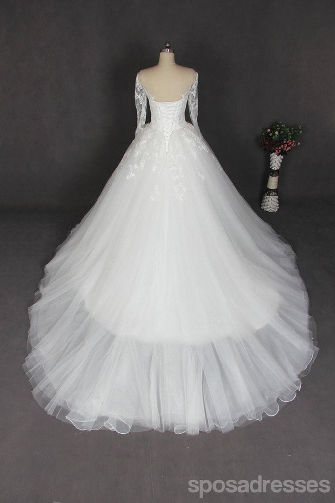 Long Sleeve Lace Off Shoulder Tulle Wedding Dresses, Custom Made Long Wedding Gown, Cheap Wedding Gowns, WD201