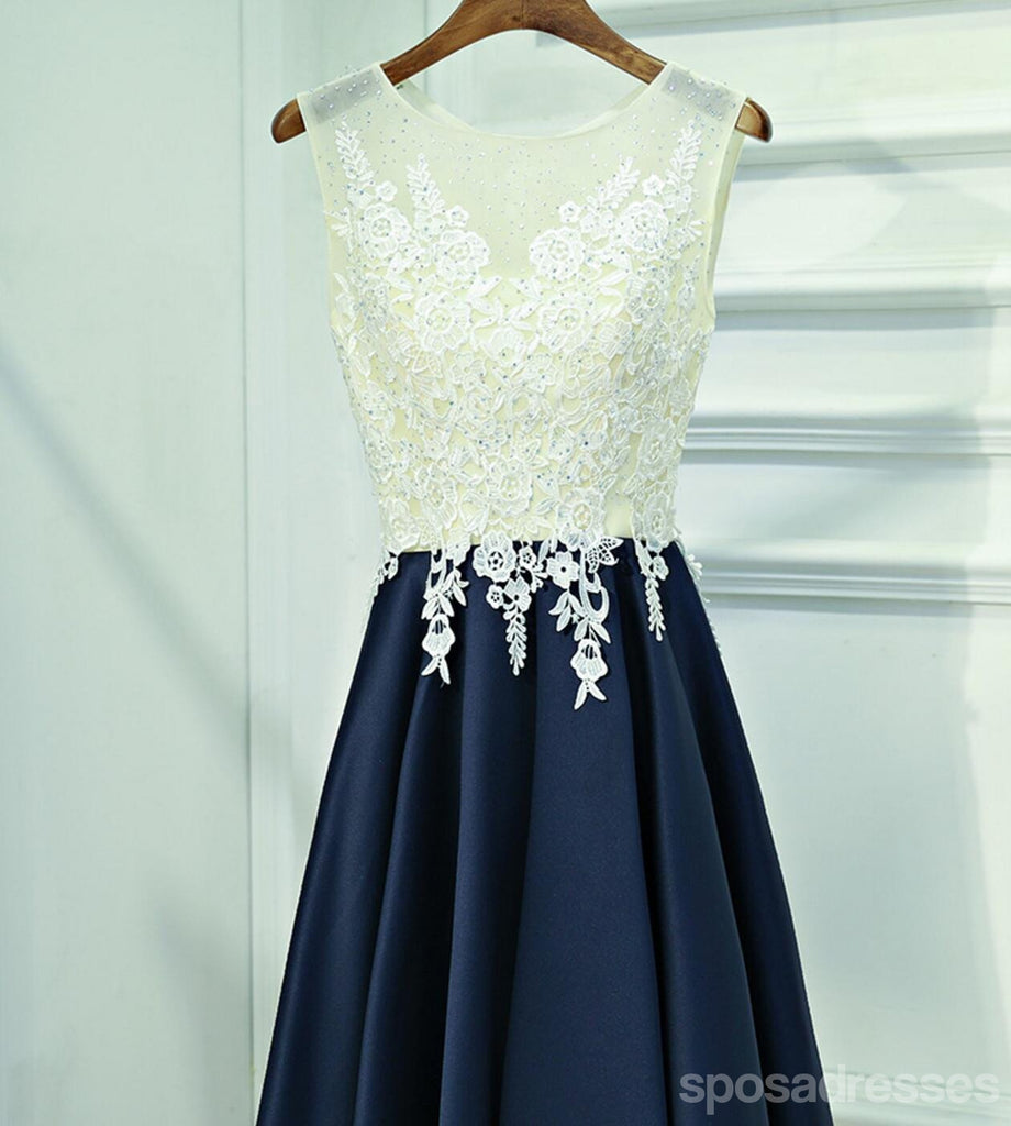 See Through Lace Navy Skirt Short Homecoming Prom Dresses, Affordable Corset Back Short Party Prom Dresses, Perfect Homecoming Dresses, CM244