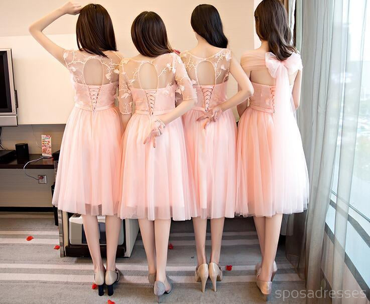 Mismatched Peach Lace Short Bridesmaid Dresses, Bridesmaid Dresses,BD021